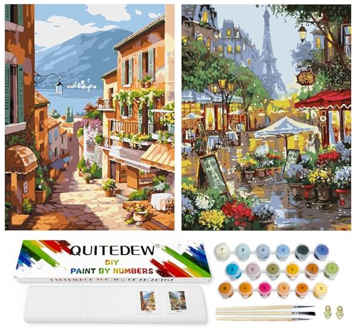 QUITEDEW Paint by Numbers Kit for Adults,2 Pack Paint by Number Kits for Beginner,Town Oil Painting for Adults in Colorful Box Garden Art Crafts for Home Decor 11.8x15.7 Inch. - color: D2-scenery