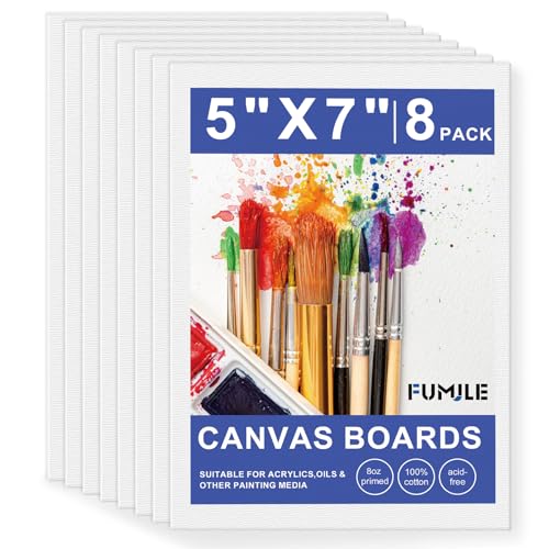 5x7 Inch Canvas Boards for Painting, 8 Pack Primed Acid-Free Blank Canvas Panels, Mini Canvas for Beginners & Artist, Small Canvases for Painting for Classroom and Painting Parties. - size: 5x7in