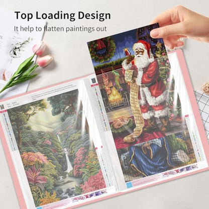 A3 Diamond Painting Storage Book, 60 Views Art Portfolio Presentations Folder with 30 Pages Protectors, 17.3x12.8in - color: Pink