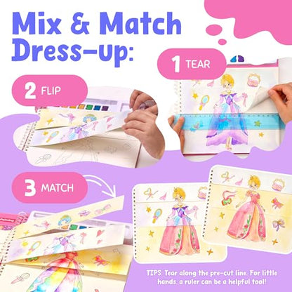 JoyCat Mix & Match Paint with Water Coloring Books with Stickers (Princess) - style: Princess