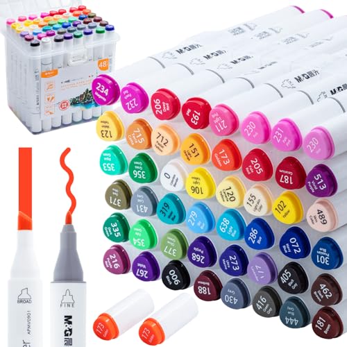 M&G Alcohol Markers, 48 Colors Dual Tip Art Markers, Chisel & Fine Drawing markers with Case, Stocking Stuffers for Adult Christmas Gift, Drawing Sketching (White Barrel) - style: Alcohol-48 pcs