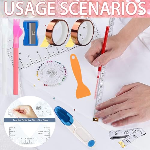 XEUZK Sublimation Shirts Tool Kits with 8 T Shirt rulers, 3Pack Teflon Sheet for Heat Press 12 x 16in, Heat Resistant Gloves with Silicone Bumps, 2 Rolls Heat Resistant Tape, 2Pcs Sublimation Pencil - color: White