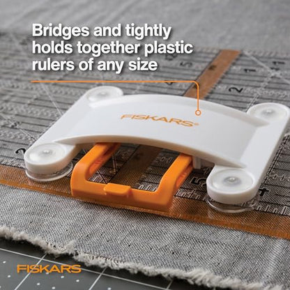 Fiskars 3-Piece Ruler & Connector Set, 6.5" x 6.5" & 6.5" x 24.5" Rulers | Connect Two Sewing Rulers of Any Size w/ Connector, Precision Measuring Tool for Arts & Crafts, Easy Alignment & Cutting - size: 6.5" x 6.5" and 6.5" x 24.5"