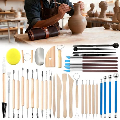 Pottery Clay Sculpting Tools Kit: 39Pcs Foam Clay for Stippling Carving Shaping Molding with Storage Bag - Air Dry Clay for Professional Polymer Artists Even Beginners - size: 39pcs