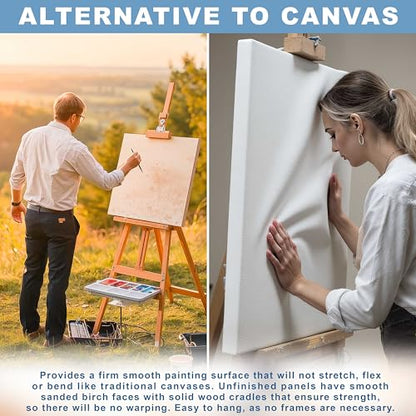 U.S. Art Supply 16" x 20" Unfinished Cradled Wood Panels for Painting | Studio 3/4" Deep, 2 Pack, Artist Depth Birch Wooden Wall Canvases - Mixed-Media Craft, Acrylic, Oil, Encaustic, Paint Pouring