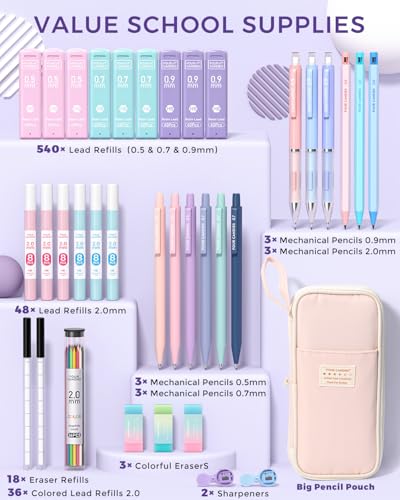 Four Candies 36PCS Mechanical Pencil Set with 624 Lead Refills (Pink) - color: Pink