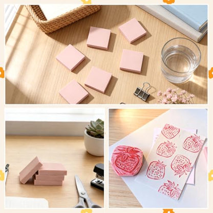 6 Pack 2"x2" Pale Pink Rubber Stamp Carving Blocks - Soft Linoleum Material for DIY Craft Projects & Handmade Stamps - style: Square