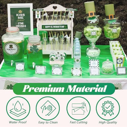 Disposable Green Plastic Table Cover Roll 54in X 240ft - Heavy Duty Waterproof Tablecloth with Easy Slide Cutter for Camping, Picnics & Garden Parties - color: Green, size: 2880" x 54" (Rectangular)