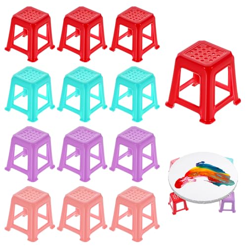 Xindojuz 12 PCS Canvas Stands for Paint Pouring, Plastic Non-Slip Mini Canvas Feet Risers Fluid & Acrylic Paint Pouring Supplies Miniature Holder Tools for Pourings Paints Supplies (4 Colors)