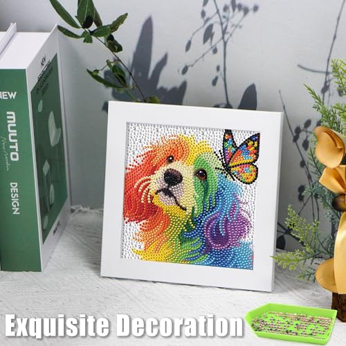 geesfayan Diamond Art Kits for Kids,6 Inch DIY Gem Art Painting with 7 Inch Frame, Complete Starter Kit for Beginners, Creative Arts & Crafts Gift for Girls & Boys (Butterfly Dog) - color: Butterfly Dog