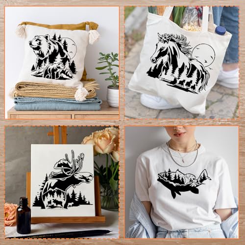 9 Pcs Animal Wood Burning Stencils - Deer, Bear, Horse, Moose, Owl, Fish, Wolf, Fence & Spray Painting Drawing Templates for Wood & Fabric DIY Crafts