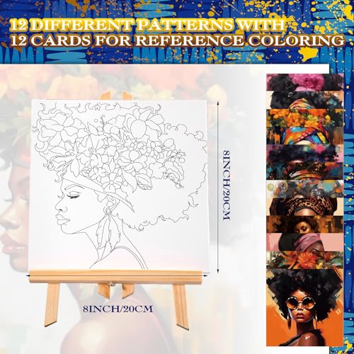 Affrolling 12 Pcs Pre Drawn Canvas for Painting for Adults 8 x 8 Inch Canvas Painting Kits Stretched with Drawing Ready to Paint Beginner Artists Date Night Party Supplies(Black Girl) - style: Black Girl