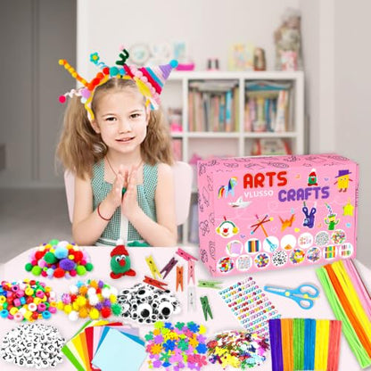 VLUSSO DIY Arts and Crafts Supplies Kit Materials Set for Kids and Toddlers | 2000 craft supplies, fine motor skills,parent-child interactive,gift for girls boys 4-12, homeschool use,educational toy,pink - size: 2000pcs-2