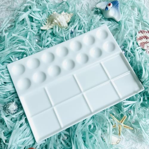 Bower Bird 14Well Ceramic Paint Palette,Porcelain Watercolor Palette,Rectangle Artist Professional Porcelain Palettes for Painting,for Acrylic,Gouache,Watercolor,Painting,Ceramic Mixing Tray