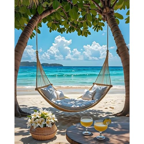 Paint by Numbers Kit for Adults, Hammock Beach Number Painting Canvas Kit - color: LBOPNFP2