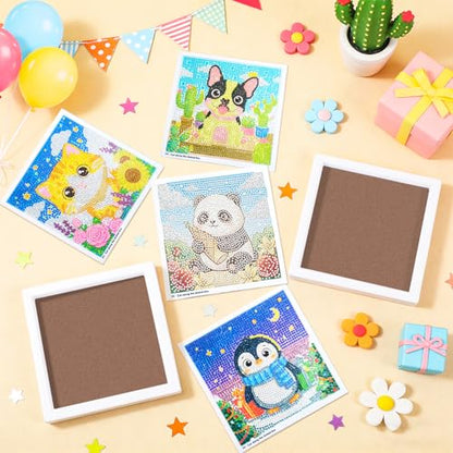 40pcs 5D Cartoon Diamond Painting Kits for Beginners, 6.7 x 6.7 In Cute Animal Diy Diamond Penguin Panda Arts and Crafts for Animal Party Decorations Party Favors Bag Fillers Supplies