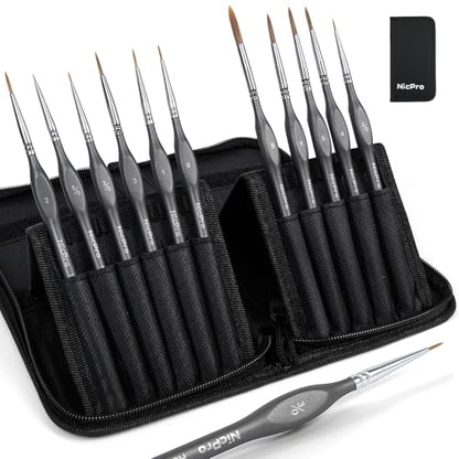 Nicpro Kolinsky Sable Miniature Paint Brushes, 11PCS Fine Detail Brush Set | Small Fine Detail Paint Brush Set for Acrylic Watercolor, Models - Thin Artist Kit with Nylon Holder - size: 11 PCS (black)
