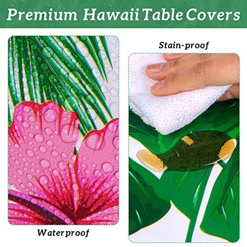 durony 2 Packs Hawaii Palm Leaves Plastic Tablecloths Table Cover 54 x 108 Inches Plastic Hawaii Luau Party Table Cloth Cover for Hawaii Luau Birthday Summer Tropical Party Supplies - style: Green Hawaiian
