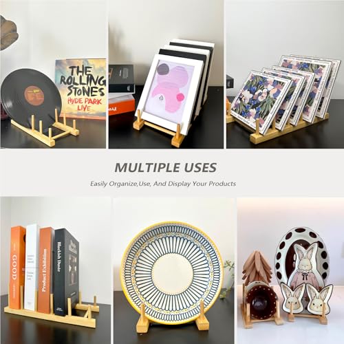 Plate Display Stands, 2 Pack 5-Slot Wooden Plate Holder Organizer | Sturdy Craft Show Display Stand for Art Prints, Book, Photo, Picture Frame, Plaque, Platter and Tabletop Decor - size: M-2 Pack