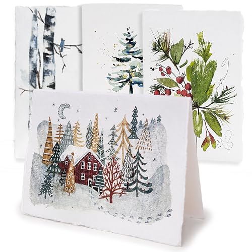 WANDERINGS Handmade Deckle Edge Blank Greeting Cards & Envelopes – Sympathy, Memorial & Thank You Cards – 300 GSM Cotton Paper – 20 Cards (4 Designs) – 5x7 Artisan Cards - color: Northern Art