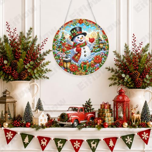 Eiflow Hanging Diamond Art Snowman Kit for Adults Christmas DIY Acrylic Diamonds Craft Painting Ornament Kit, Special Crystal Diamond Art Painting Window Door Hanging Pendant - color: Snowman
