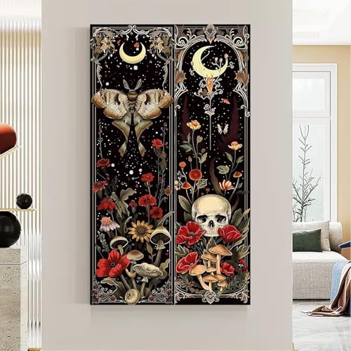 Large Diamond Art Kits for Adults, Diamond Art Painting Kits for Adults | Skull Butterfly Black Stress Relief Full Round Drills 5D Heartfelt DIY Gift Gem Crafts Kits Wall Decor HD Canvas 15.7x27.6in - color: Black Skull & Butterfly