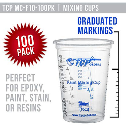 TCP Global 10 oz. (300ml) Graduated Plastic Mixing Cups - Box of 100