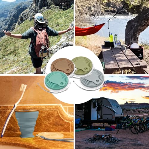 Litoexpe 4 Pack Silica gel Collapsible Travel Cup 270ml, Style 2 | Mint Green & Light Gray & Mustard Yellow & Light Brown,with Lids, Portable Folding Camping Cup, for Camping and Travel - color: Mint Green & Light Gray & Mustard Yellow & Light Brown