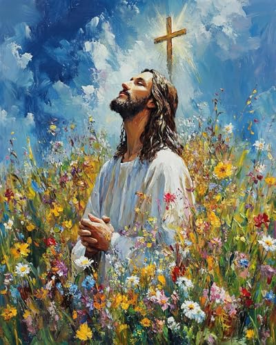 Paint by Numbers Kit for Adults, Jesus Praying Number Painting, 16x20 Inch | DIY Adult Paint by Number Kit on Canvas for Beginners, without Frame, Christian Wall Decor, Stress Relief Craft Gift - color: TRTDNF1P403