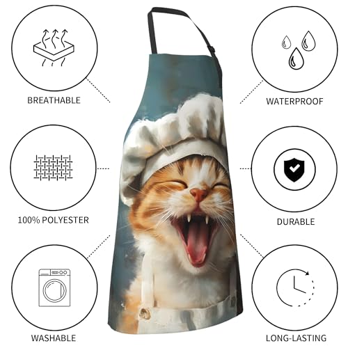 Art Apron with Pocket for Women Men | Kitchen Aprons Chef Apron for Cooking Baking BBQ Painting Gardening - color: Chef Cat
