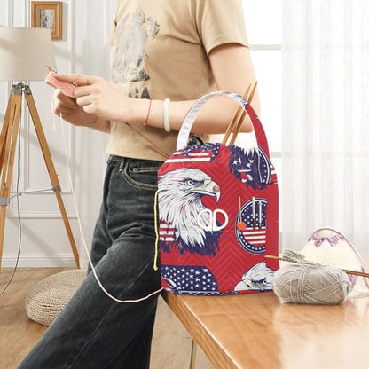 American Flag Bald Eagle Red Yarn Bag Small Crochet Bag Drawstring Yarn Storage Organizer Knitting Project Bags Potable Yarn Holder with Holes Handle Crocheting Needles Knitting Accessories - color: American Flag Bald Eagle Red