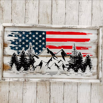 Wood Burning Stencils Tree Mountain Stencils for Painting on Wood 12" | Large Wildlife Stencil Pine Tree Forest Animal Stencil for Wood Sign Furniture Fabrics Decor - style: Mountain&Tree