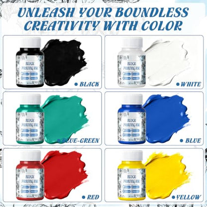 Block Printing Ink Set, 6 Colors Water Soluble Ink, 60ml Each