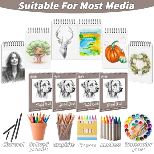 4 Pcs Sketch Books Bulk 11 x 14 in 160 Sheets Top Spiral Bound Sketch Pad Drawing Paper 40 Sheets Each Acid Free Mixed Media Sketchbook 68lb/100gsm Art Supplies for Beginner Artist - size: 11x14in