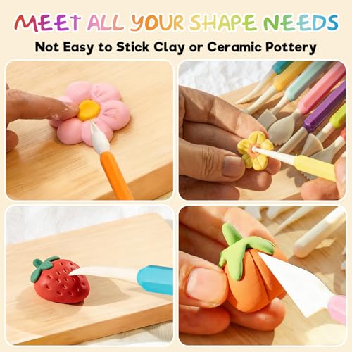 16PCS Double Head Sculpting Tools Set, Clay Tools Kit with 1.7 FL OZ Air Dry Clay Glaze for DIY Pottery, Molding Polymer Clay – Safe & Ergonomic Grip for Craft Lovers & Beginners