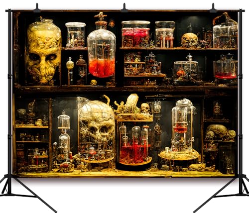 8x6FT Horror Lab Halloween Backdrop Frankenstein Ghost Skeletons Magic Witches Apothecary Authentic Lab Specimen for Halloween Party Birthday Baby Shower Party Supplies Decorations Backdrop - size: 8x6FT