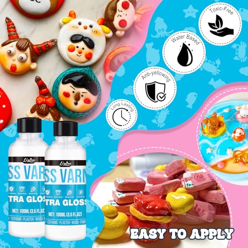 Air Dry Clay Glaze - 200ml Clay Varnish for Air Drying Clay, Gloss Varnish for Acrylic Painting, Pottery Glaze Clay Sealant to Prevent Scratches, Wear, Cracking - Non-Toxic, Enhance Color Vibrancy