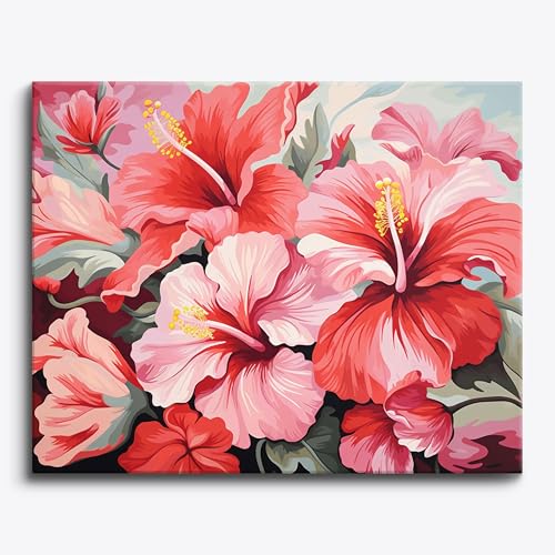 Craftoria Paint by Numbers for Adults 40"x50"cm Framed Hibiscus Harmony 24 Colors - color: Hibiscus Harmony - 24 COLORS, size: Framed