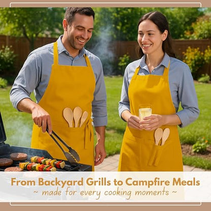 Native Fab Kitchen Apron 2 Pack - 100% Cotton Adjustable, Durable Apron with Pockets, Perfect for Cooking, Baking, Grilling - color: Mustard Yellow