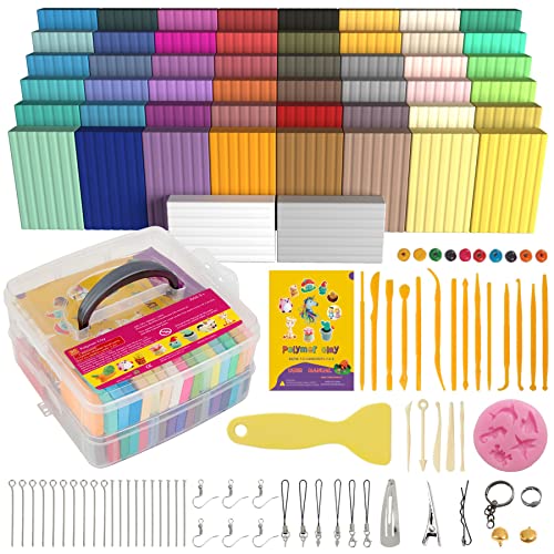 Aestd-ST Polymer Clay Kit 50 Colors, Oven Bake Modeling Clay for Kids | DIY Starter Kit, 20 Sculpting Tools & Accessory, Easy to Shape, Non-Sticky, Colorful, Storage Box, Gift for Kids & Artists - color: 50 Colors A