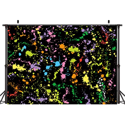 Colorful Paint Splash Backdrop Abstract Graffiti Style Photography Background Neon Glow Splatter Hip Hop Disco Retro 80's 90's Happy Birthday Glow Party Art Vinyl 7x5ft Banner Photo Studio Props