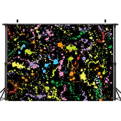 Colorful Paint Splash Backdrop Abstract Graffiti Style Photography Background Neon Glow Splatter Hip Hop Disco Retro 80's 90's Happy Birthday Glow Party Art Vinyl 7x5ft Banner Photo Studio Props