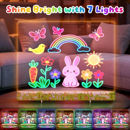 16" LumiBoard LED Drawing Board for Kids - 7 Colors & 10 Modes Rechargeable Acrylic LED Note Board with 7 Markers Cleaning Kit, Sketching & Birthday Gifts for Kids/Girls/Teens（Animals） - color: Animals