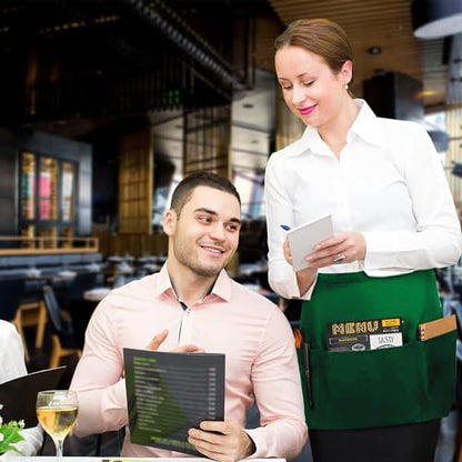 Avalon Kitchen Server Aprons with 3 Pockets – 100% Polyester Waist Apron, 24x12 Inch Half Apron, Waitress Apron for Servers - color: Green, style: Pack of 4