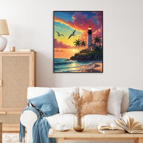Paint by Numbers Kit for Adults, Lighthouse Number Painting Canvas Kit - color: LBOPNFP3