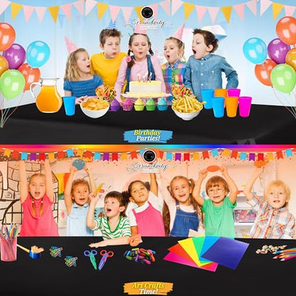 Plastic Table Cloth Disposable 12 Pack 54” x 108” Rectangle | Black Plastic table covers, durable disposable tablecloths, fade and tear-resistent table cover for party, event - color: Black, size: 54in. x 108in. Rectangle