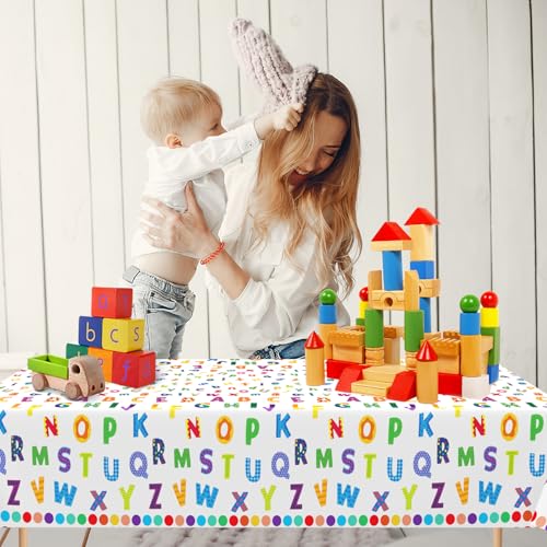 3Pcs Alphabet Plastic Tablecloth, 54 x 108 Inch Educational ABC Alphabet Party Table Cover for Early Learning, Boys and Girls Birthday Party Supplies - color: Alphabet