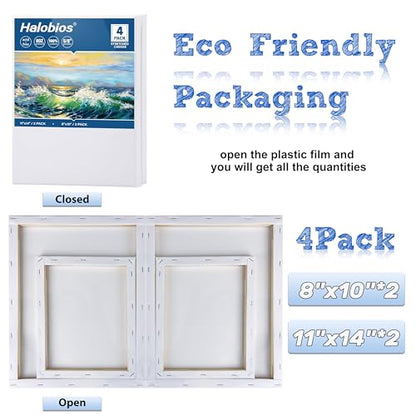 4 Packs Blank Canvases for Painting with 8x10in,11x14in(2 of Each), Stretched Canvases for Acrylics, Oils & Other Painting Media, 100% Cotton, 5/8 Inch Profile of Super Value Canvas Pack - size: 4 Pack Mixed - 11×14IN 8×10IN