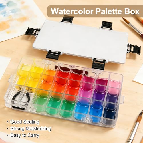 WANDIC Paint Palette Box, 24 Wells Transparent Empty Airtight Paints Container Leak Proof Palette Case for Watercolors Gouache Oil Painting Acrylic - color: 24 Well U-shaped