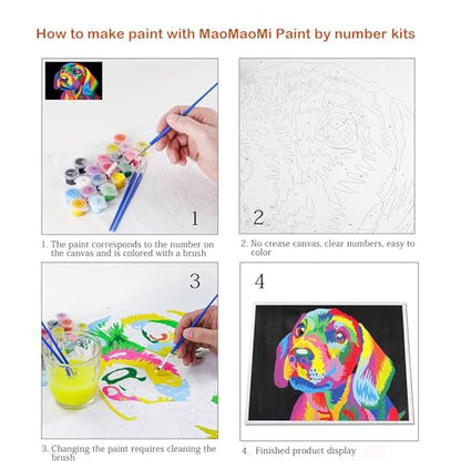 Maomaomi Wooden Framed Paint by Numbers DIY Acrylic Painting Kit for Kids & Adults Beginner – 16" Wx12 L Mimi Dog Pattern - color: Mimi Dog Framed